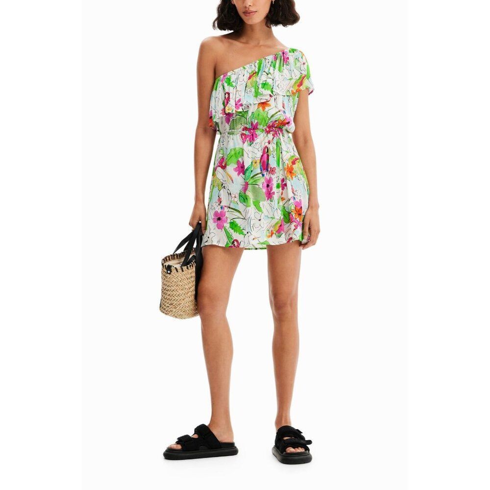 DESIGUAL Tropical asymmetric short dress in Floral Multi Size M